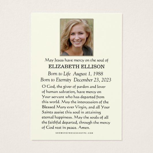 クリスマス葬儀記念祈りの言葉カード (裏面)