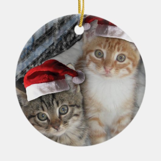クリスマス虎猫子猫 セラミックオーナメント (正面)