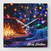 クリスマス虎猫眠る猫の暖かい装飾 スクエア壁時計 (正面)