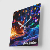 クリスマス虎猫眠る猫の暖かい装飾 スクエア壁時計 (傾斜)