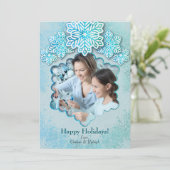 クリスマス虹色の青いスノーフレーク写真 シーズンカード (スタンド正面)