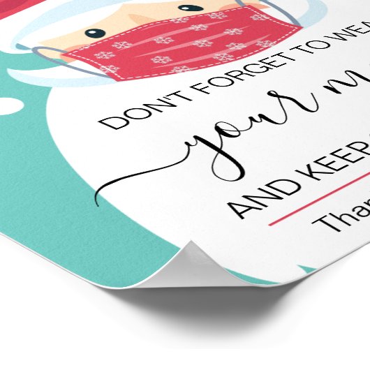 クリスマス衣服マスク安全標識サンタをマスク ポスター (角)