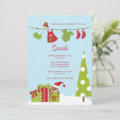 クリスマス衣類ライン赤ちゃん女の子シャワー招待状 招待状 (スタンド正面)