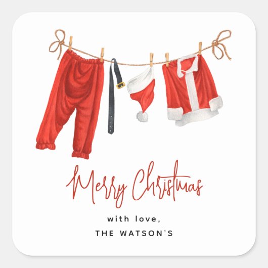 クリスマス衣類干しサンタクロース スクエアシール (正面)