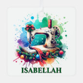 クリスマス裁縫マシパーソナライズされたン メタルオーナメント (正面)