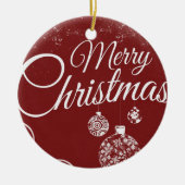 クリスマス装飾が施された美しい赤い壁紙 セラミックオーナメント (正面)