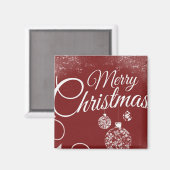 クリスマス装飾が施された美しい赤い壁紙 マグネット (正面/裏面)