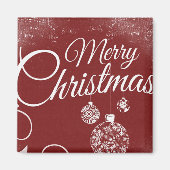 クリスマス装飾が施された美しい赤い壁紙 マグネット (正面)