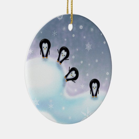 クリスマス装飾を有するおもしろいペンギン セラミックオーナメント (右)