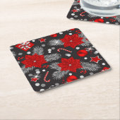 クリスマス装飾パターンデザイン スクエアペーパーコースター (アングル)