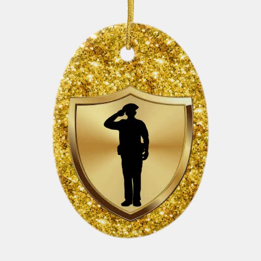 クリスマス装飾品に敬意を表する警察官 セラミックオーナメント (正面)