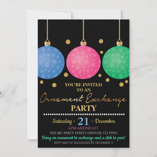 クリスマス装飾品交換パーティの招待状 招待状 (正面)