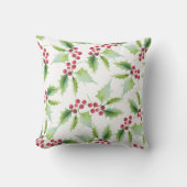 クリスマス装飾用クッションウォーターカラーホリーベリー クッション (正面)