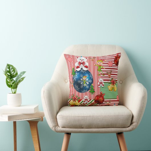 クリスマス装飾用クッションテディベアストライプー クッション (椅子)