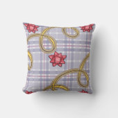 クリスマス装飾用クッション、ブループレイドレッドボウ クッション (正面)