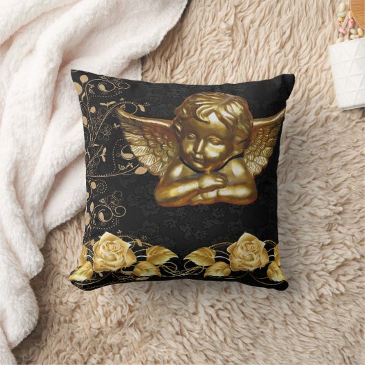 クリスマス装飾用クッション、金ゴールドエンジェルフローラ クッション (ブランケット)