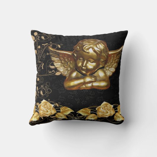 クリスマス装飾用クッション、金ゴールドエンジェルフローラ クッション (裏面)