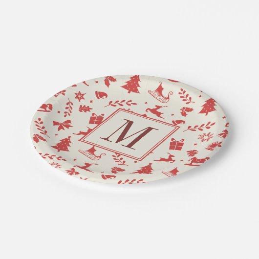 クリスマス装飾的な家族のモノグラムのイニシャル ペーパープレート (アングル)