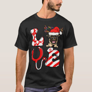 クリスマス装飾 ナース 愛 パグ Tシャツ