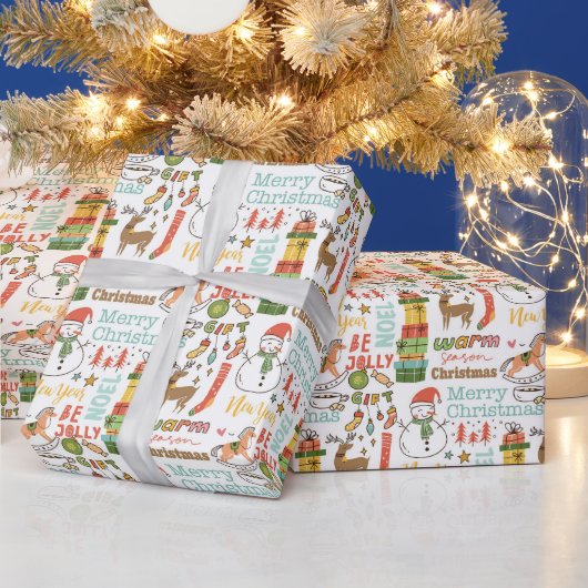 クリスマス要素とタイポグラフィー ラッピングペーパー (クリスマス)