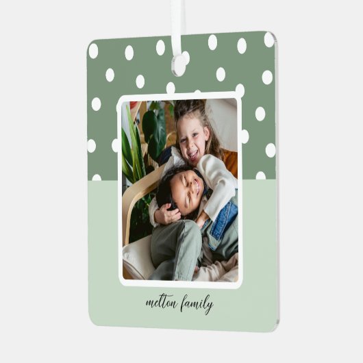 クリスマス記念の写真と水玉模様 メタルオーナメント (正面左)