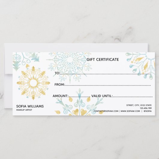 クリスマス証明書ギフトカード追加ロゴ雪 (裏面)