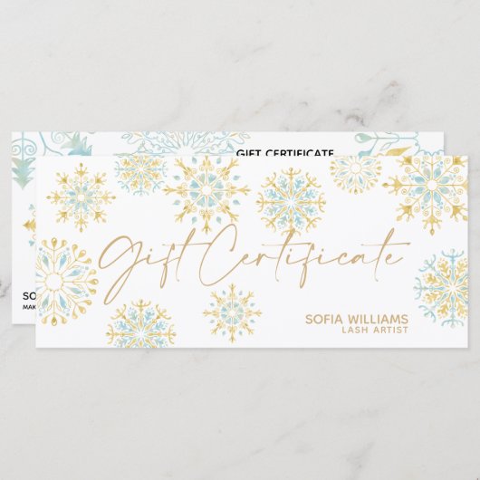 クリスマス証明書ギフトカード追加ロゴ雪 (正面/裏面)