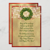 クリスマス詩の休日エレガント赤と金ゴールドカード シーズンカード (正面/裏面)