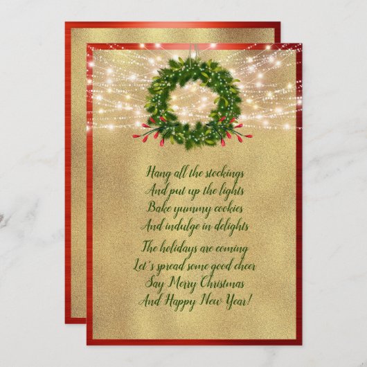 クリスマス詩の休日エレガント赤と金ゴールドカード シーズンカード (正面/裏面)