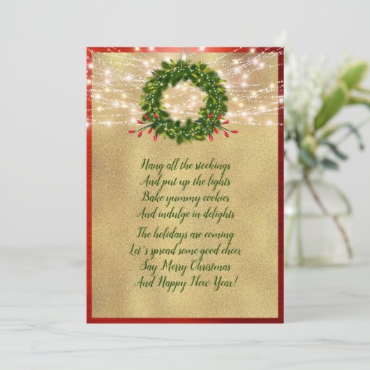 クリスマス詩の休日エレガント赤と金ゴールドカード シーズンカード (スタンド正面)