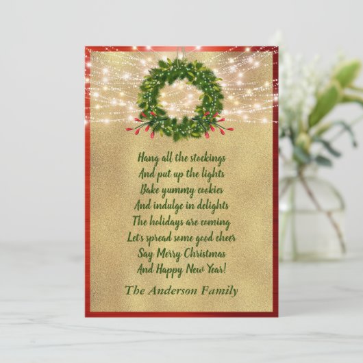 クリスマス詩リースホリデーエレガントファミリーフォト シーズンカード (スタンド正面)