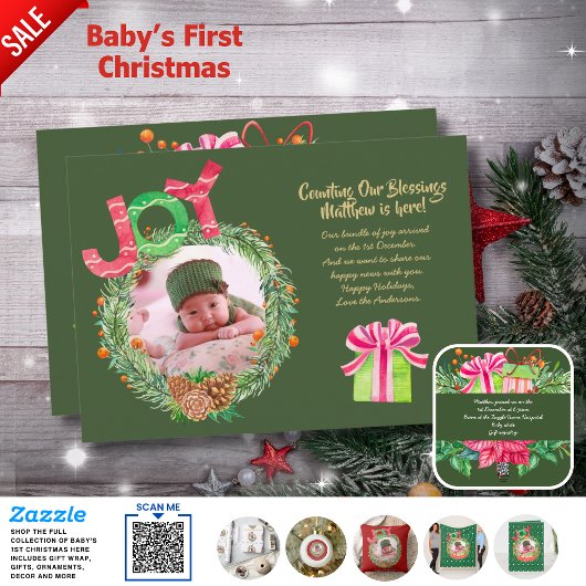 クリスマス誕生の写真のモダン発表 シーズンカード