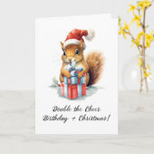 クリスマス誕生日かわいい水色リス カード (黄色い花)