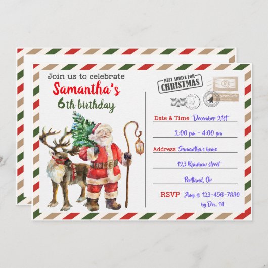 クリスマス誕生日の招待クリスマスパーティー 招待状 (正面/裏面)