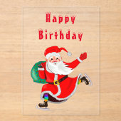 クリスマス誕生日カードハッピーサンタウィズギフト アクリル招待状 (正面)