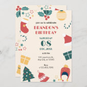クリスマス誕生日ギフト 招待状 (正面/裏面)