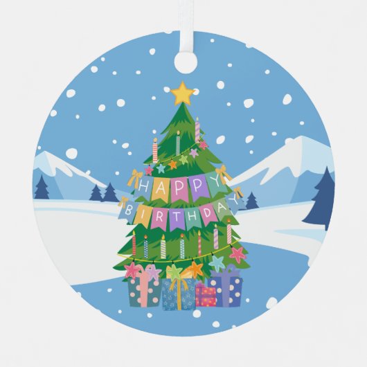 クリスマス誕生日ツリーオーナメント（12月25日） メタルオーナメント (正面)