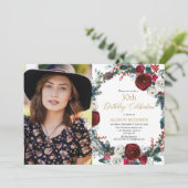 クリスマス誕生日パーティーのブルゴーニュ金ゴールド写真 招待状 (スタンド正面)