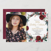 クリスマス誕生日パーティーのブルゴーニュ金ゴールド写真 招待状 (正面/裏面)