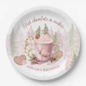 クリスマス誕生日ピンクホットチョコレートマグカッププレート ペーパープレート (正面)