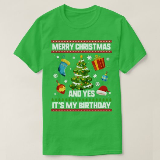 クリスマス誕生日メリークリスマスとYes Tシャツ (デザイン正面)