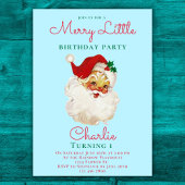 クリスマス誕生日招待状ブルーヴィンテージサンタ 招待状