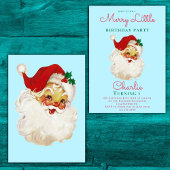 クリスマス誕生日招待状ブルーヴィンテージサンタ 招待状
