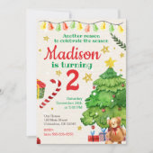 クリスマス誕生日招待状ヴィンテージ水彩色 招待状 (正面)