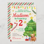 クリスマス誕生日招待状ヴィンテージ水彩色 招待状 (正面/裏面)