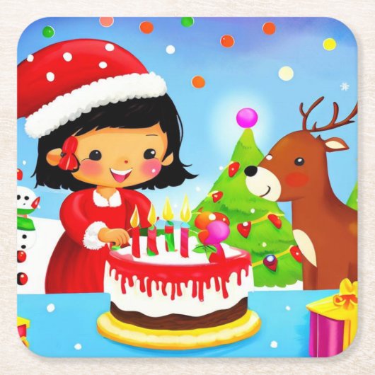 クリスマス誕生日7 スクエアペーパーコースター (正面)