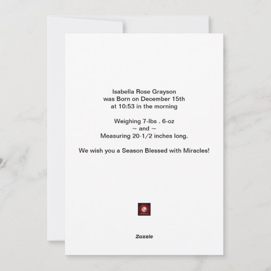 クリスマス誕生発表ベビー写真 シーズンカード (裏面)