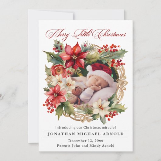クリスマス誕生発表ポインセチア写真 シーズンカード (正面)