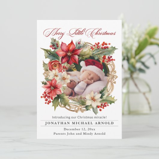 クリスマス誕生発表ポインセチア写真 シーズンカード (スタンド正面)