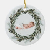 クリスマス誕生発表水の色の写真 セラミックオーナメント (正面)